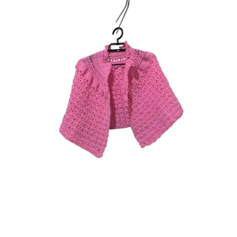 Vintage Pink Crochet Fiber Art‎ Wall Hanging Photography Prop Shell Stitch
